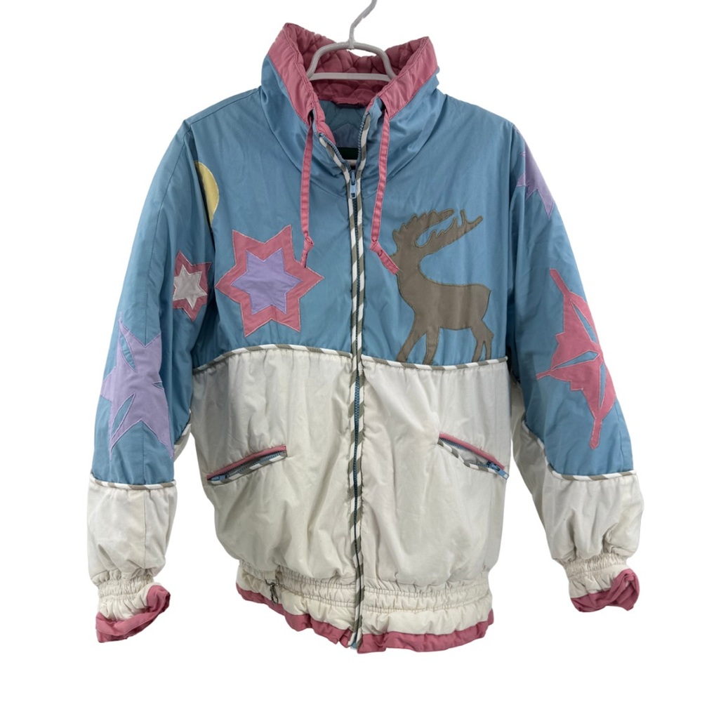 Cabin Creek vintage 80s Puffer Jacket pastel outdoor theme ski winter star wolf